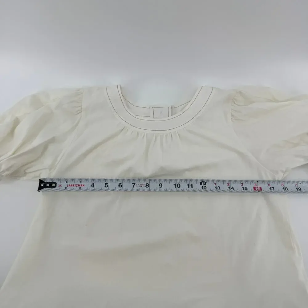 Anthropologie Cream Short Sleeve Puff Sleeve Blouse Size Small Prairie Cottage